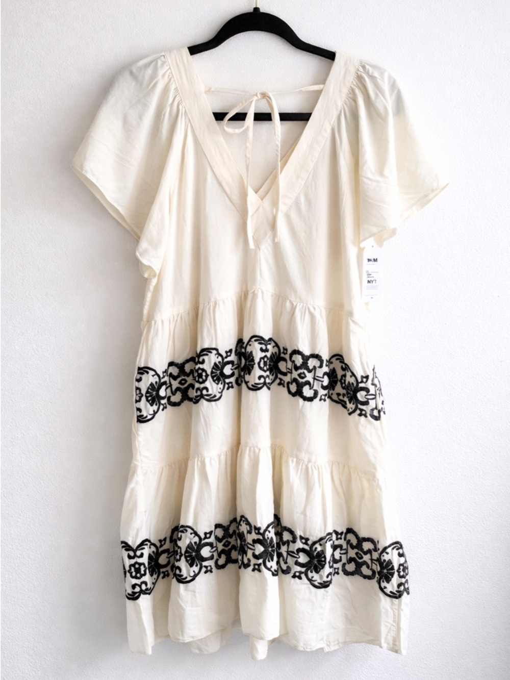 Boho Embroidered Tiered Mini Dress Cream Flutter Sleeve Old Navy M NWT